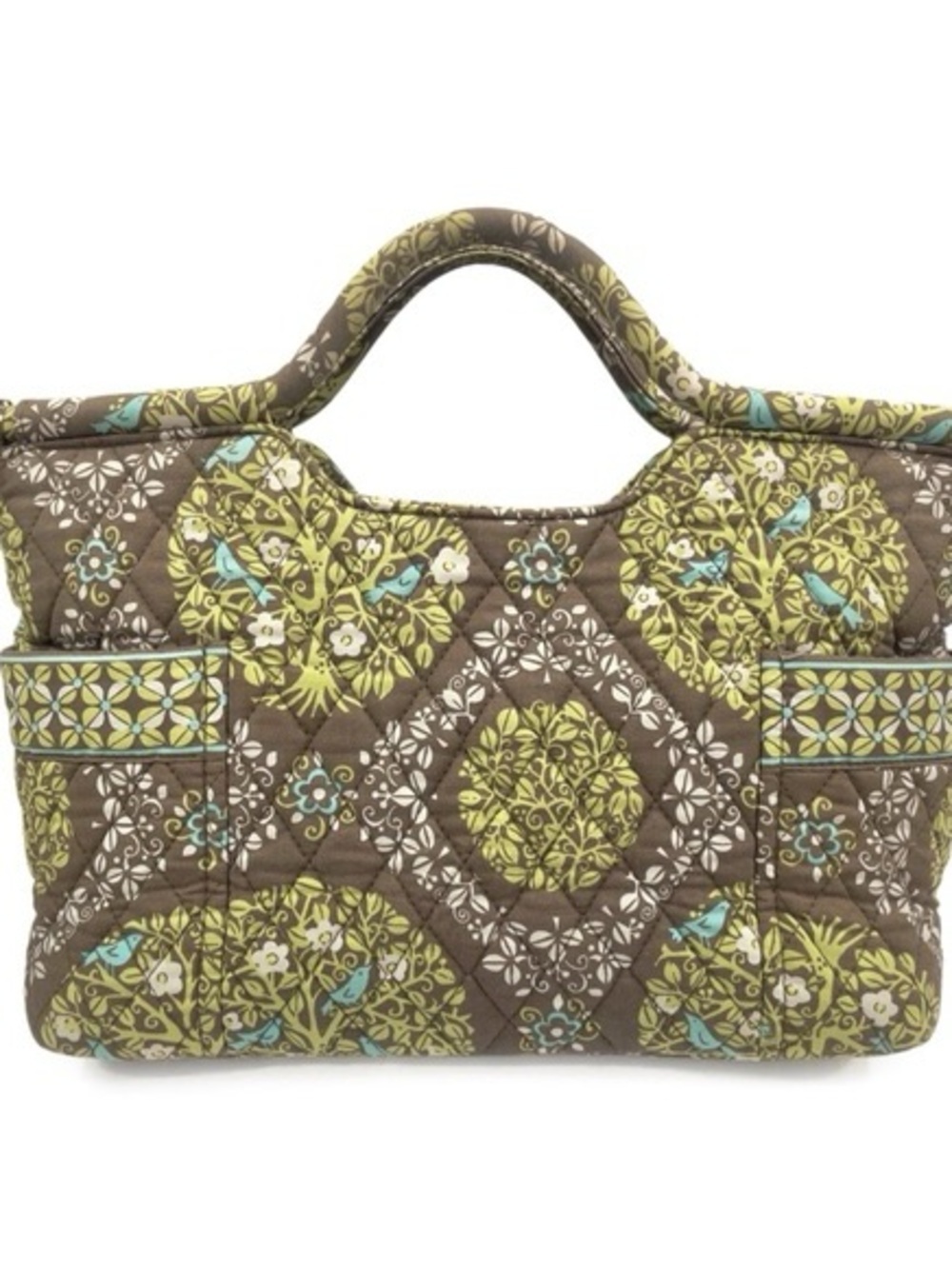 Vera Bradley Short Handle Bag Brown and Olive Green Zip Close EUC - Picture 2 of 15